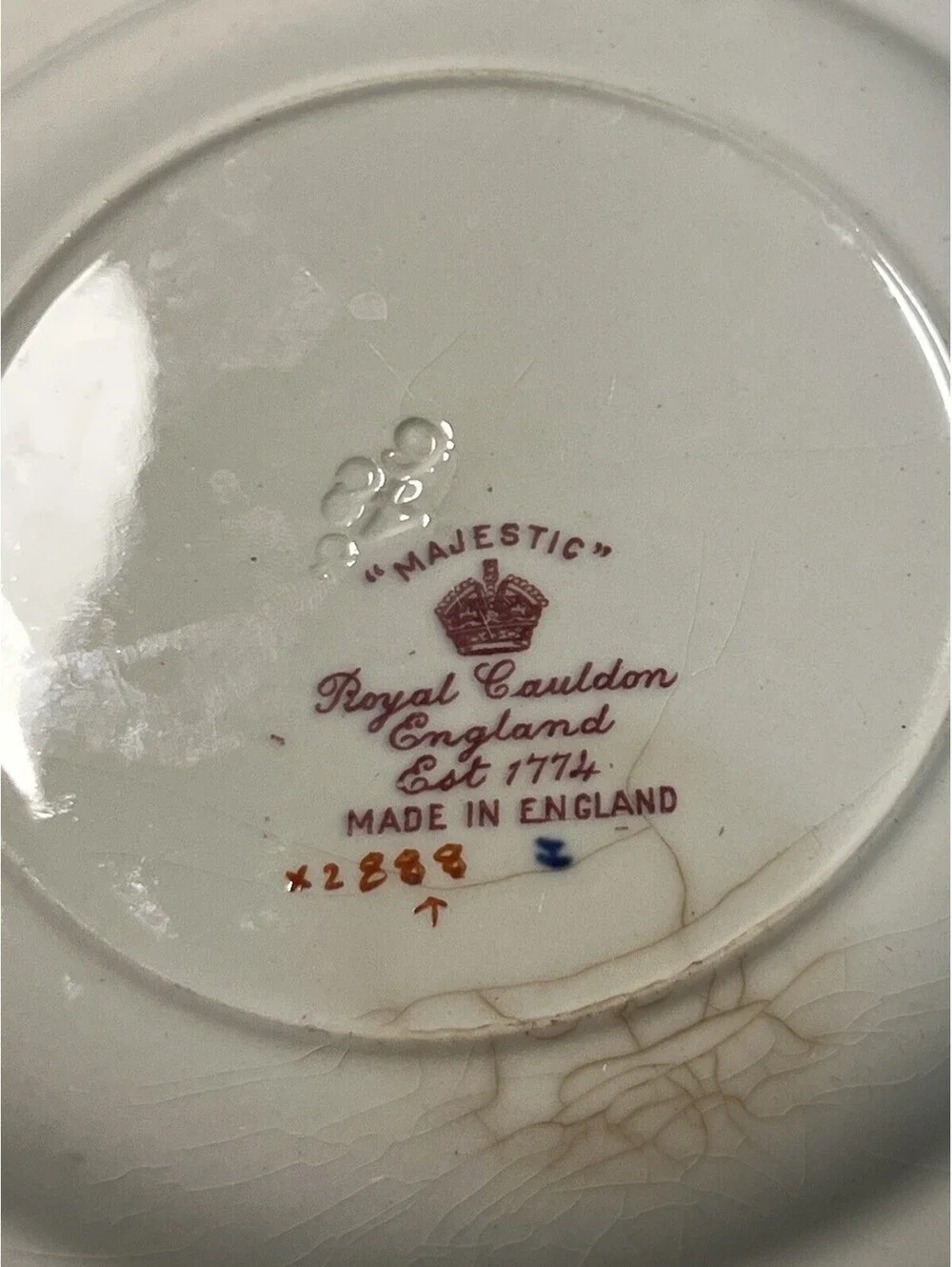 Royal Cauldon Vintage 1930s 2 Majestic Bread Butter Plates 6.5” ONE REPAIRED